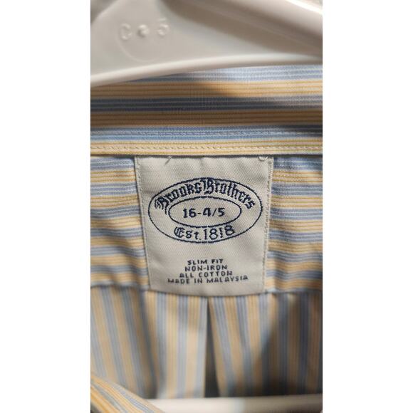Brooks Brothers 1818 Slim Fit S 16 4/5 Button-up Blue/Yellow Stripe Cotton Shirt - Picture 3 of 6